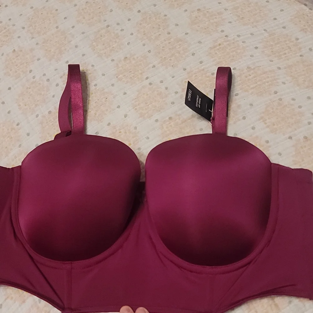 TORRID CURVE COLLECTION LONGLINE PUSH-UP STRAPLESS BRA:PINK/PURPLE: NWT: SZ 44D